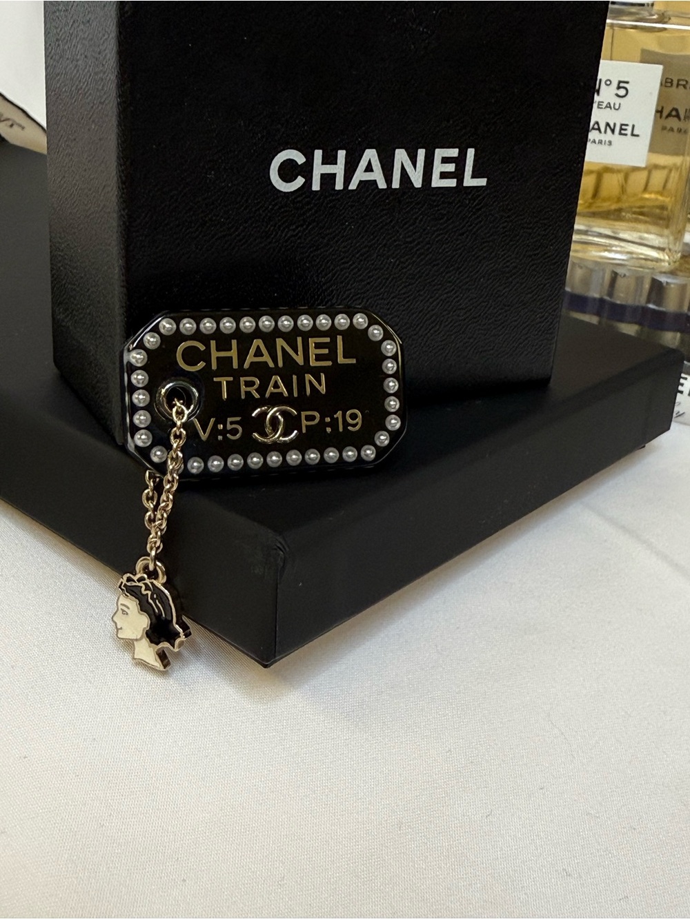 CHANEL Train Ticket w/ Charm Brooch